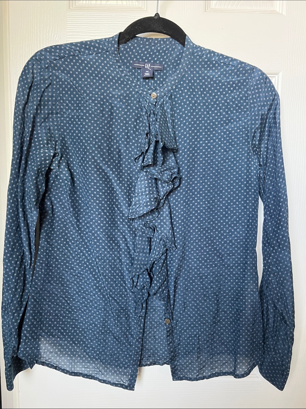 GAP NavyBlue Polka Dot Ruffle Front Blouse